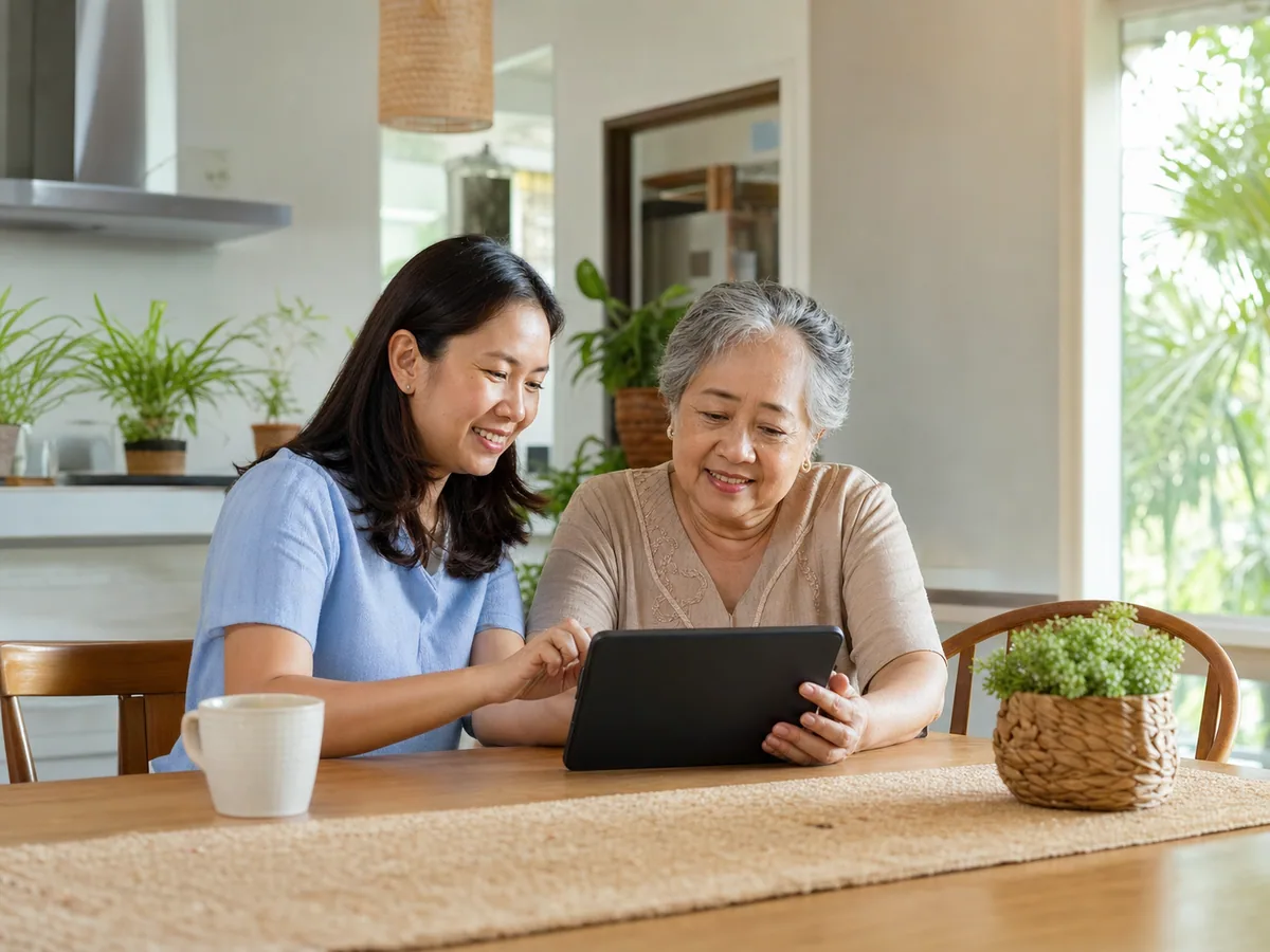 Filipino family members reviewing preventive-health information together